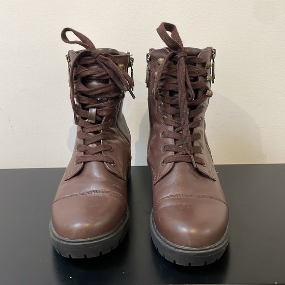 Blondo Women's Mady Combat Boot 6 waterproof laces doubble zipper brown leather - Picture 5 of 14